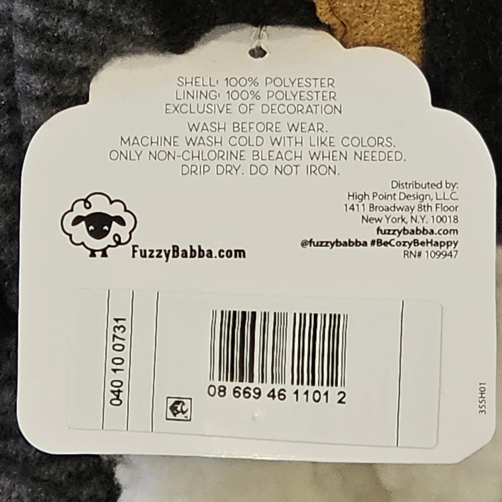 Fuzzy Babba Slipper Socks  Black Gray L/XL